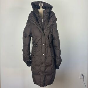 DKNY Parka Coat Brown Long Zipper Snaps L